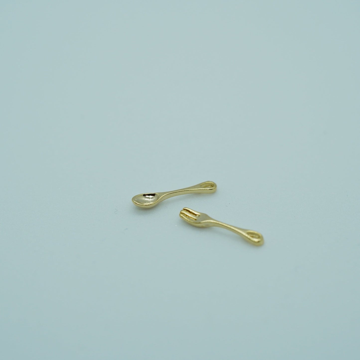 Gold Plated Fork and spoon Charms pendants, Perfect for Miniature Food Bracelet, Kitchen Necklace, Cooking Earring - onesika