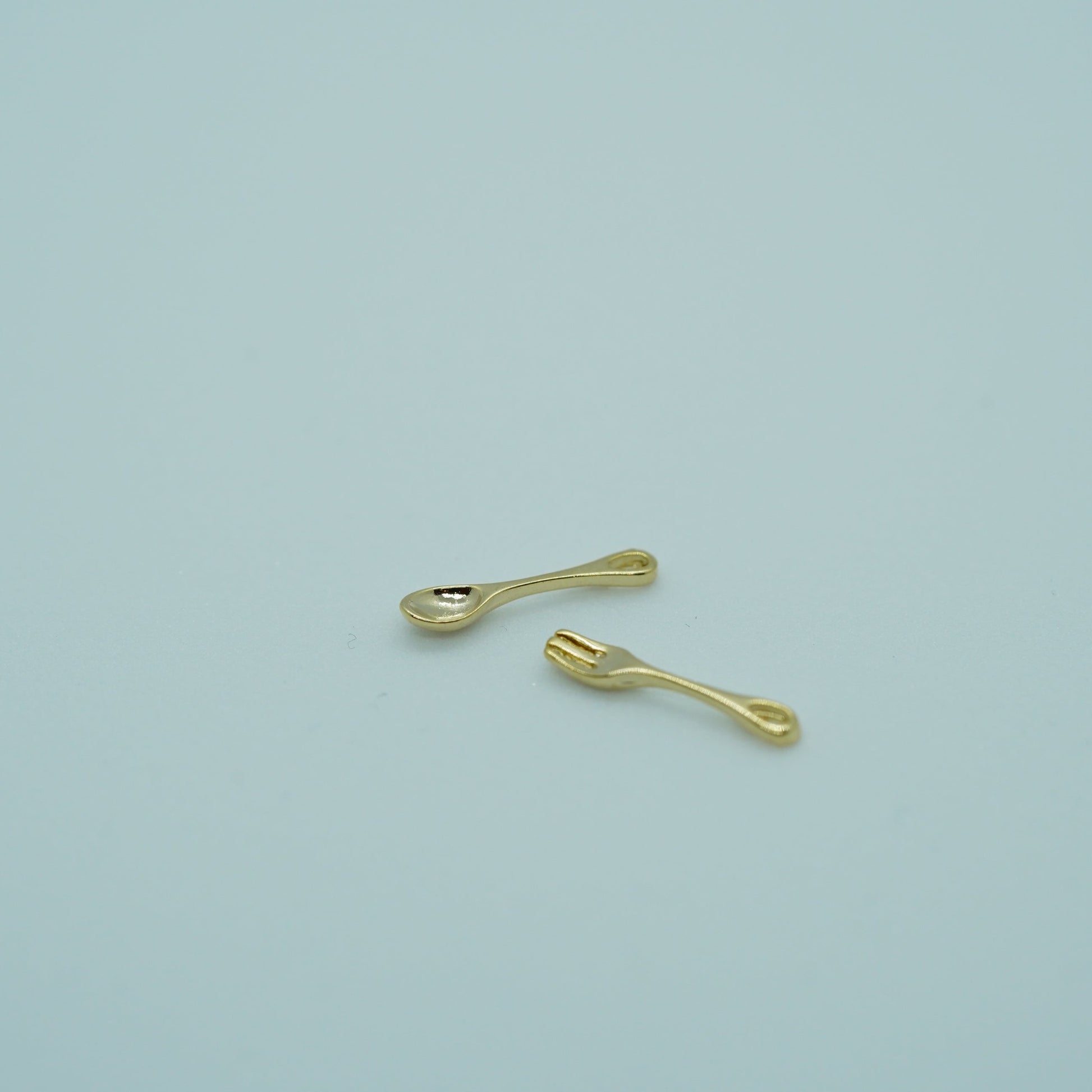 Gold Plated Fork and spoon Charms pendants, Perfect for Miniature Food Bracelet, Kitchen Necklace, Cooking Earring - onesika