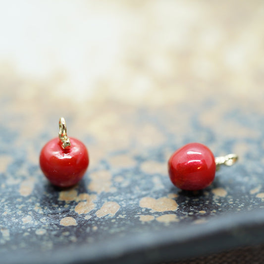 Apple Charm, Tiny / Phone / Keychain Charm, Gold Plated, Red Enamel, Miniature Fruit Pendant, DIY Jewelry Making - onesika