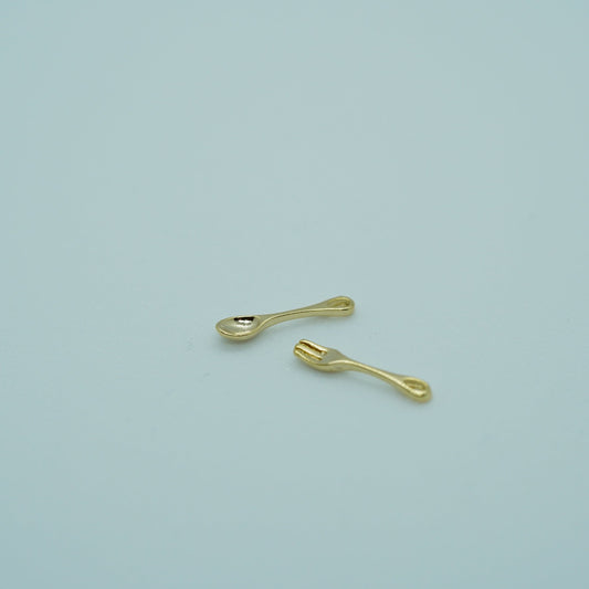 Gold Plated Fork and spoon Charms pendants, Perfect for Miniature Food Bracelet, Kitchen Necklace, Cooking Earring