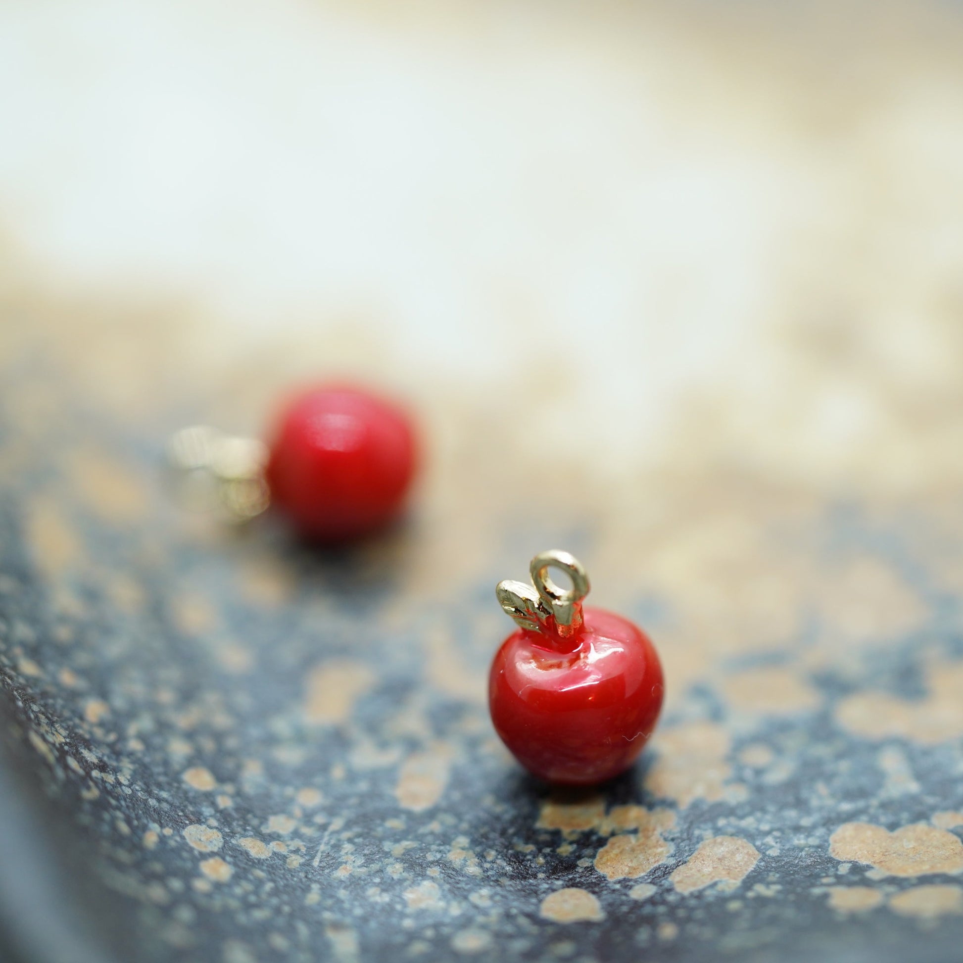 Apple Charm, Tiny / Phone / Keychain Charm, Gold Plated, Red Enamel, Miniature Fruit Pendant, DIY Jewelry Making - onesika