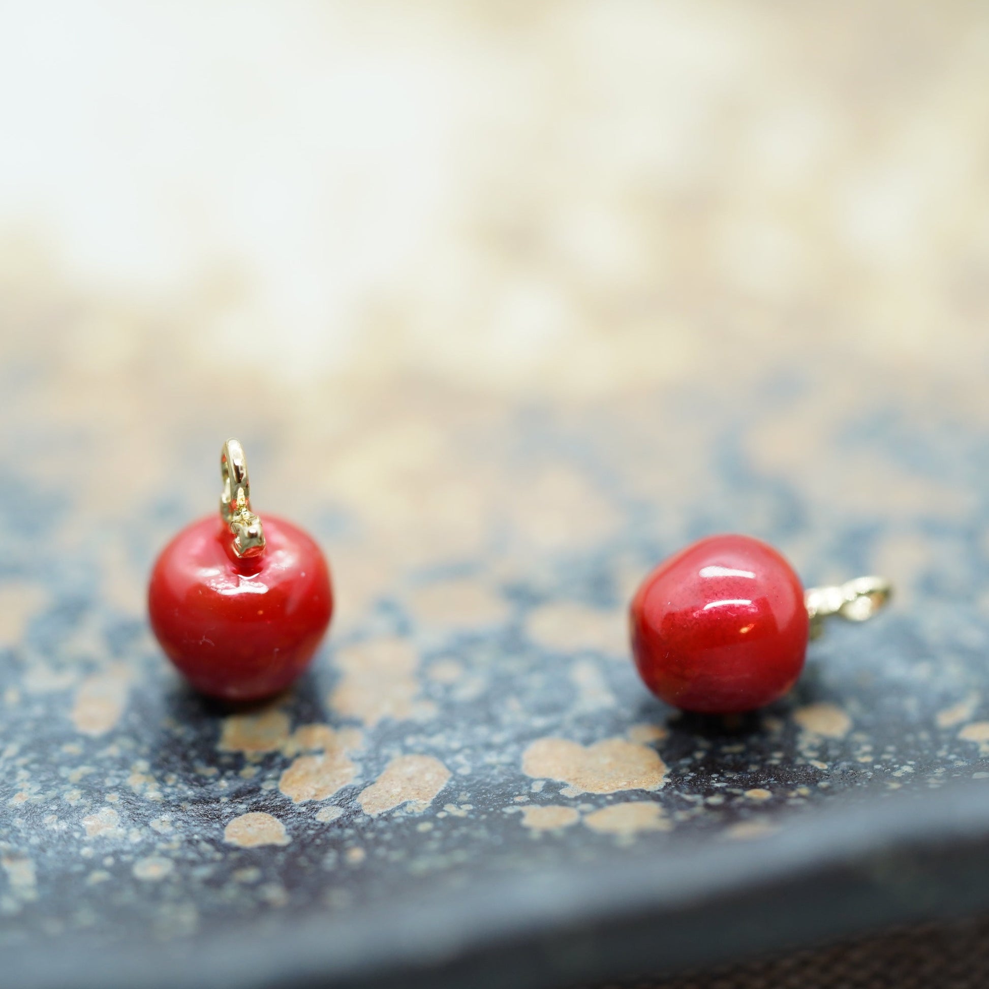 Apple Charm, Tiny / Phone / Keychain Charm, Gold Plated, Red Enamel, Miniature Fruit Pendant, DIY Jewelry Making - onesika