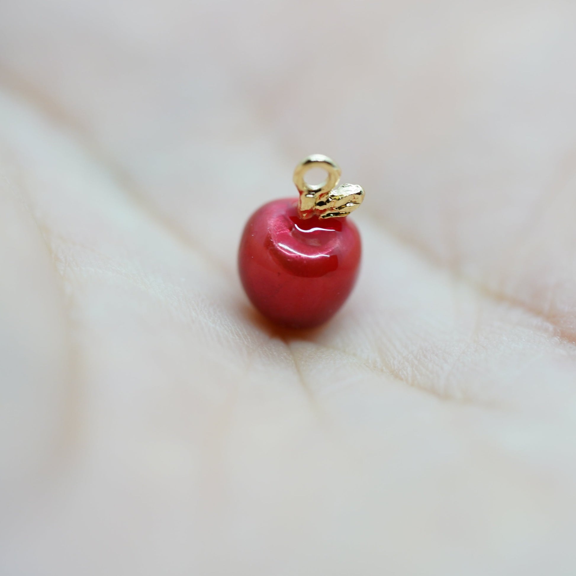 Apple Charm, Tiny / Phone / Keychain Charm, Gold Plated, Red Enamel, Miniature Fruit Pendant, DIY Jewelry Making - onesika