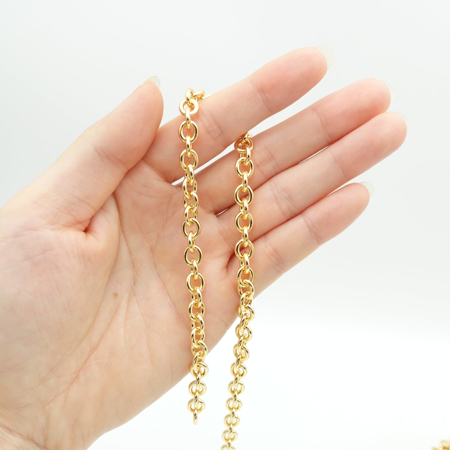 Gold Round Cable Chain by the Foot | 6.5mm Width | JGPT Japanese Gold Plated | Jewelry Making