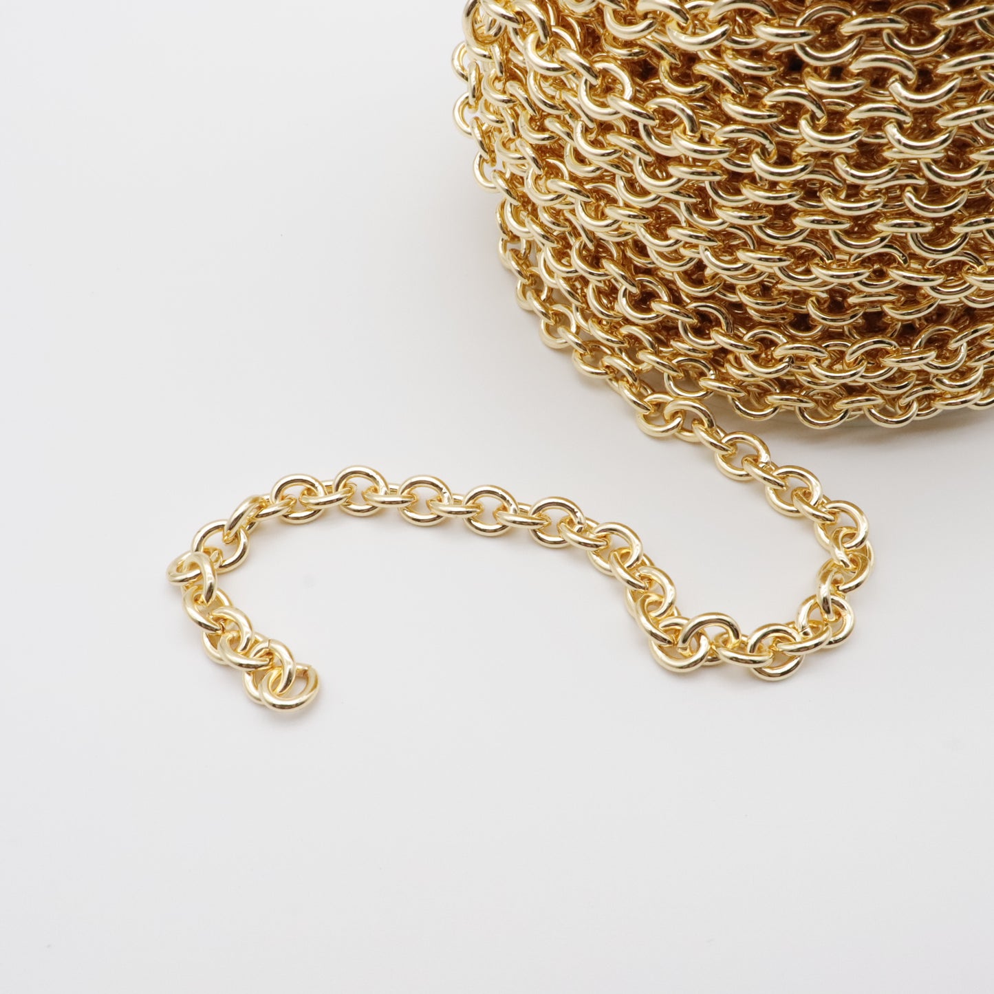 Gold Round Cable Chain by the Foot | 6.5mm Width | JGPT Japanese Gold Plated | Jewelry Making